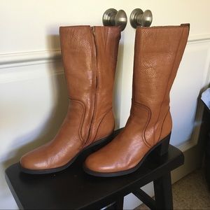 Cognac leather mid calf boots - size 10
